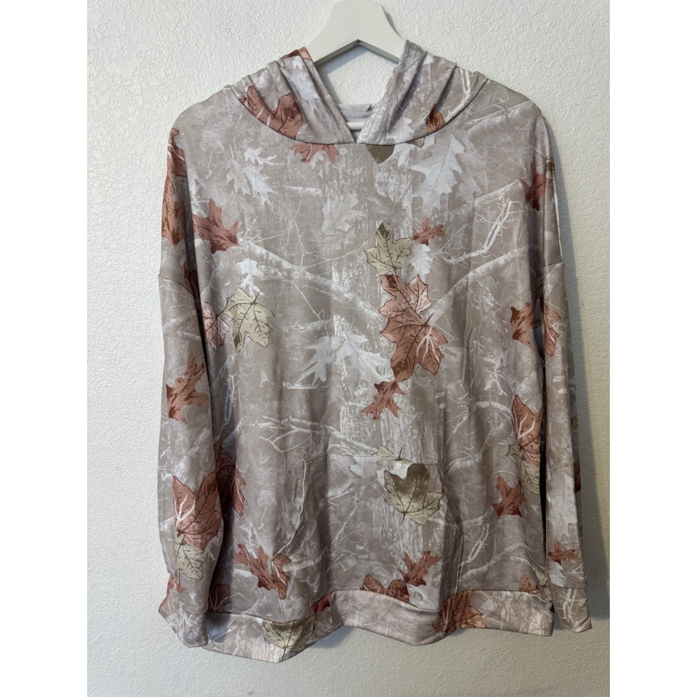 SHEIN‎ Camouflage Leaf Print Hoodie Sweatshirt Long Sleeve Pocket Pullover Top